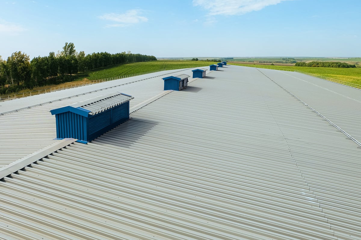 Corrugated metal roofing on a building